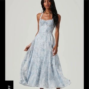 ASTR: MARIELLA FLORAL HALTER MIDI DRESS